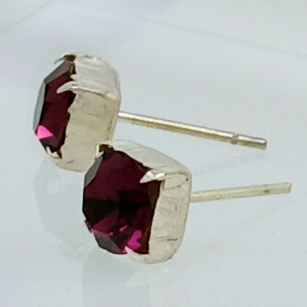 Sterling Silver Purple Crystal Stud Earrings Vintage Birthstone Jewelry February